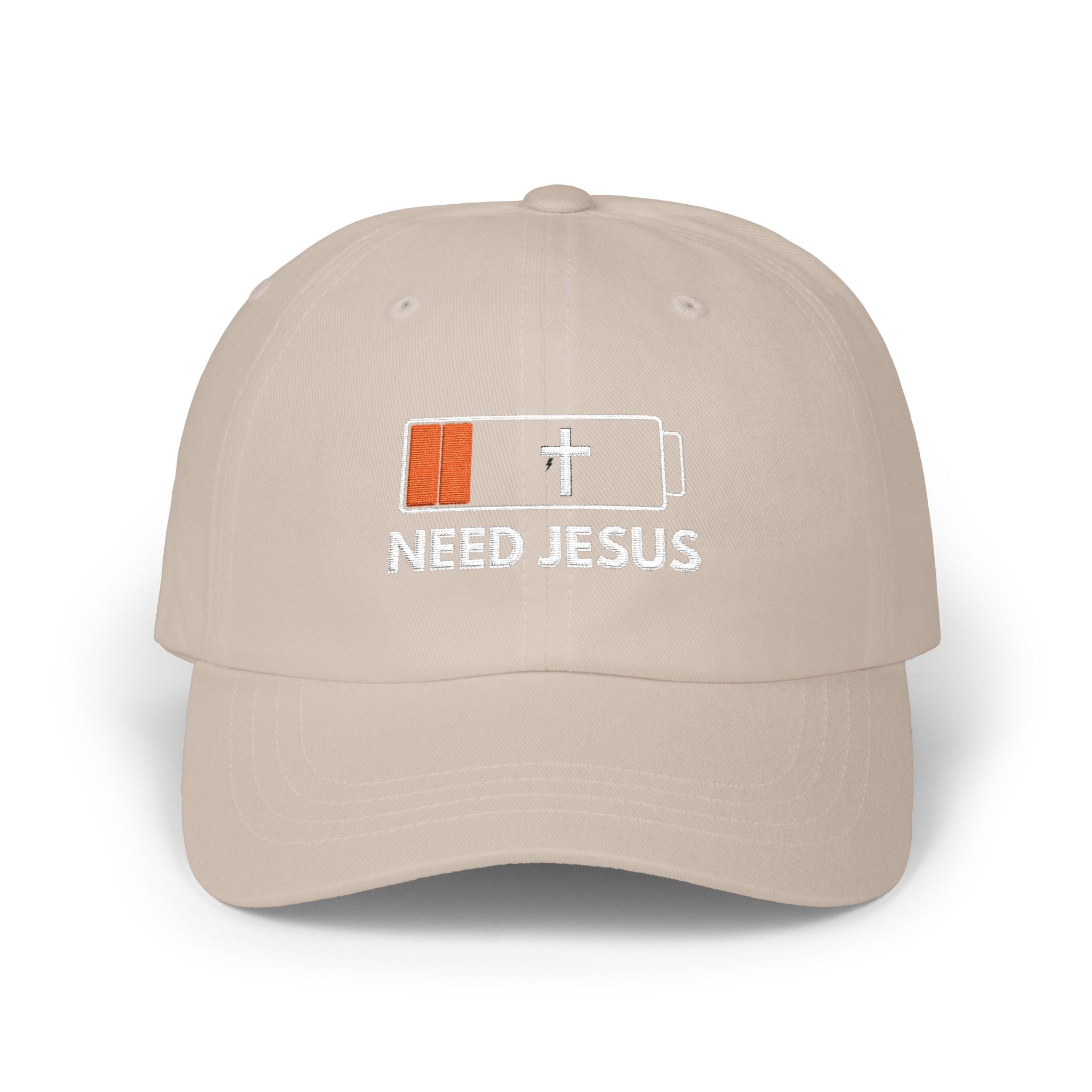 Dad Cap — Low Battery Cross 'Need Jesus' Embroidered Christian Hat