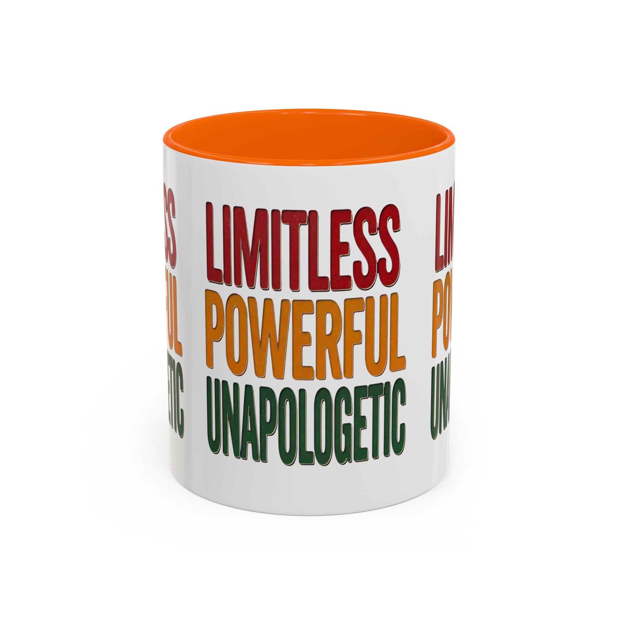 Accent Mug — "Limitless Powerful Unapologetic" Motivational Coffee Cup